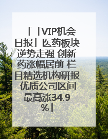 「VIP机会日报」医药板块逆势走强 创新药涨幅居前 栏目精选机构研报 优质公司区间最高涨34.9%