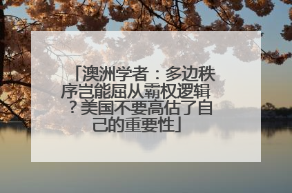 澳洲学者：多边秩序岂能屈从霸权逻辑？美国不要高估了自己的重要性